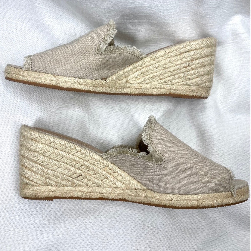 Lauren‎ Ralph Lauren Carlynda Linen Espadrille Wedge Sandals Tan Beige 7.5B